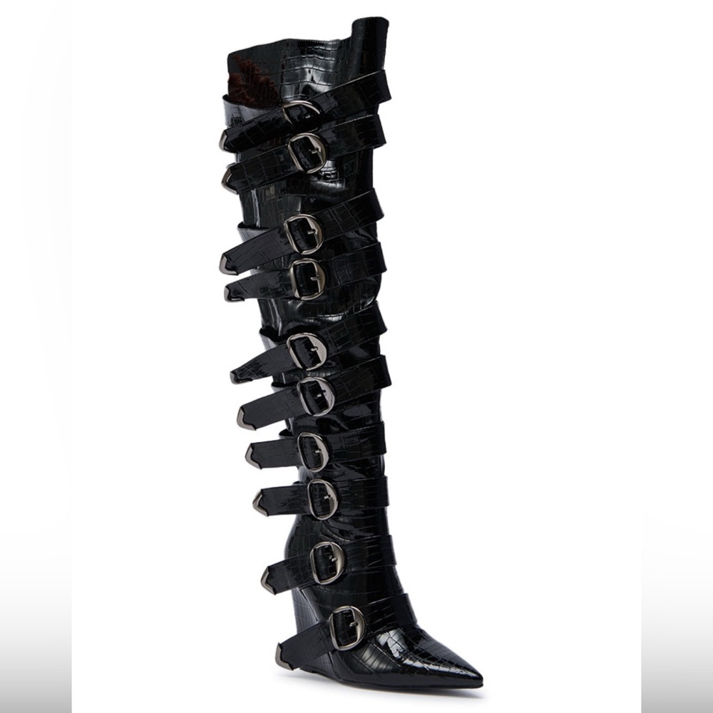 NWT Azalea Wang Black Strappy Women's Boots 10 - Picture 2 of 10